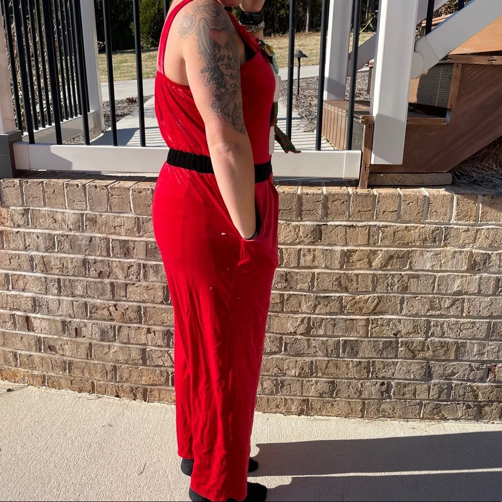 Born Famous Red Velour Festive Llama Christmas Jumpsuit NWT - Picture 6 of 8